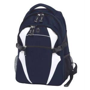 The Catalogue Spliced Zenith Backpack is a polyester backpack has multiple pockets. Rubber headphone port. Available in 15 colours.