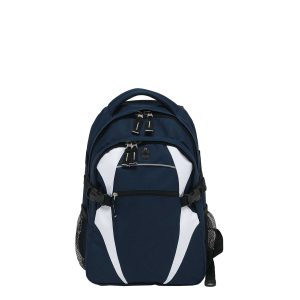 The Catalogue Spliced Zenith Backpack is a polyester backpack has multiple pockets. Rubber headphone port. Available in 15 colours.