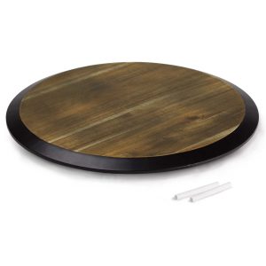 The Catalogue Squisito Lazy Susan is an acacia hardwood lazy Susan. 18-inch circular, rotating board. Chalkboard rim for labelling.
