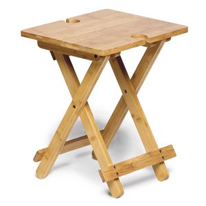 The Catalogue Tavolo Table is a foldable, bamboo table with integrated wine glass holders. Packs away into a carry bag with shoulder strap.