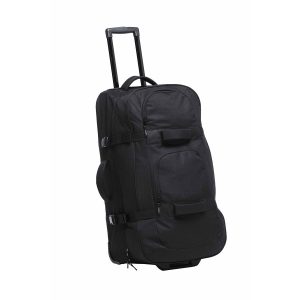 terminal-travel-bag-black-handle-extended The Catalogue Terminal Travel Bag is a heavy duty polyester bag with wheels and handle. Multiple compartments. Available in Black.