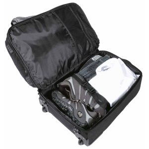 The Catalogue Transit Travel Bagis a ripstop nylon, 48L bag with wheels and pole handle. Available in Black/Charcoal.