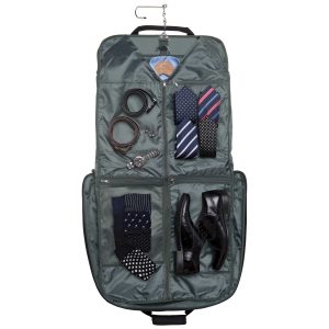 The Catalogue Transporter Garment Bag is a polyester bag with an interior hanger bracket. Multiple pouches and pockets.