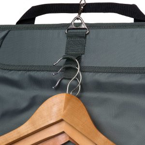 The Catalogue Transporter Garment Bag is a polyester bag with an interior hanger bracket. Multiple pouches and pockets.