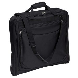 The Catalogue Transporter Garment Bag is a polyester bag with an interior hanger bracket. Multiple pouches and pockets.