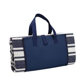 The Catalogue Trekk Round Picnic Rug is an acrylic/polyester rug with waterproof backing. Velcro closure. Available in Navy Stripe.