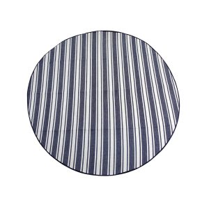 The Catalogue Trekk Round Picnic Rug is an acrylic/polyester rug with waterproof backing. Velcro closure. Available in Navy Stripe.