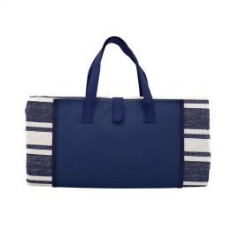 The Catalogue Trekk Round Picnic Rug is an acrylic/polyester rug with waterproof backing. Velcro closure. Available in Navy Stripe.