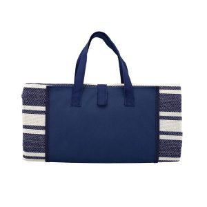 The Catalogue Trekk Round Picnic Rug is an acrylic/polyester rug with waterproof backing. Velcro closure. Available in Navy Stripe.
