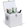The Catalogue Vintage Cooler Box is an iron outer cool box with a leak proof, insulated liner. Side carry handles. Available in 5 colours.