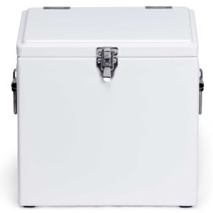 The Catalogue Vintage Cooler Box is an iron outer cool box with a leak proof, insulated liner. Side carry handles. Available in 5 colours.