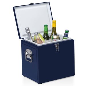 The Catalogue Vintage Cooler Box is an iron outer cool box with a leak proof, insulated liner. Side carry handles. Available in 5 colours.