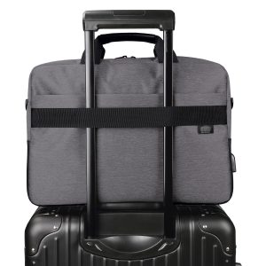 The Catalogue Wired Brief Bag is a polyester, water resistant bag. Integrated cable for charging a device. Available in Grey Melange/Black.