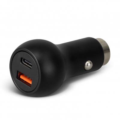 The TRENDS Gideon Safety Car Charger is a handy car charger with dual charging ports.  Built in safety hammer.  Print or engraving available. 