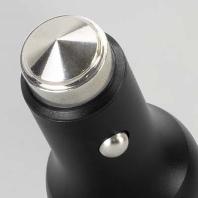 The TRENDS Gideon Safety Car Charger is a handy car charger with dual charging ports.  Built in safety hammer.  Print or engraving available. 