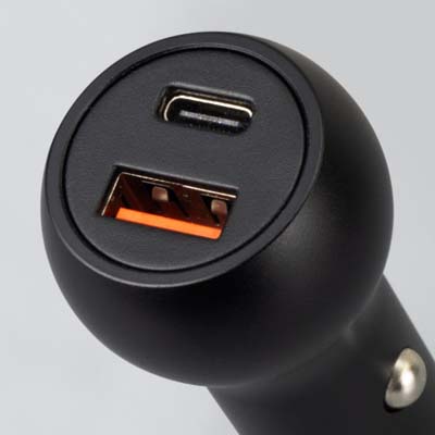 The TRENDS Gideon Safety Car Charger is a handy car charger with dual charging ports.  Built in safety hammer.  Print or engraving available. 