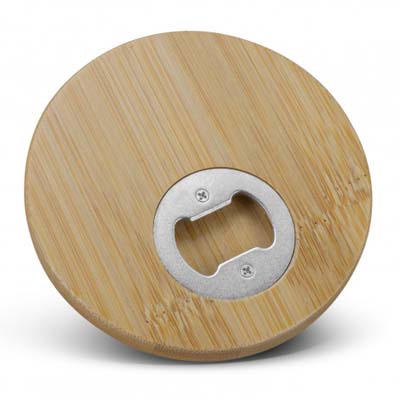 The TRENDS Bamboo Bottle Opener Coaster Round is a circular coaster made from bamboo,  In built bottle opener.  Print or engraving available.  