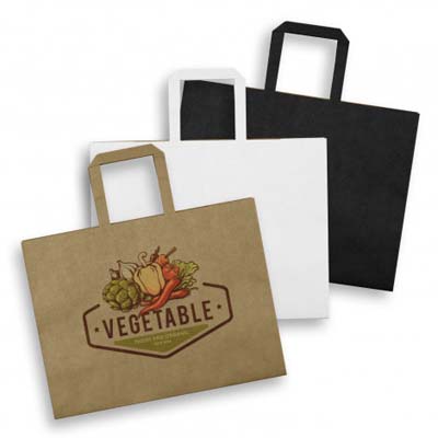 The TRENDS Large Flat Handle Paper Bag is made from 180gsm FSC certified materials.  Flat Handles.  Reinforced base.  3 colours available.