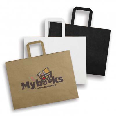 The TRENDS Extra Large Flat Handle Paper Bag is made from 180gsm material with 100gsm paper handles.  Reinforced base.  3 colours.