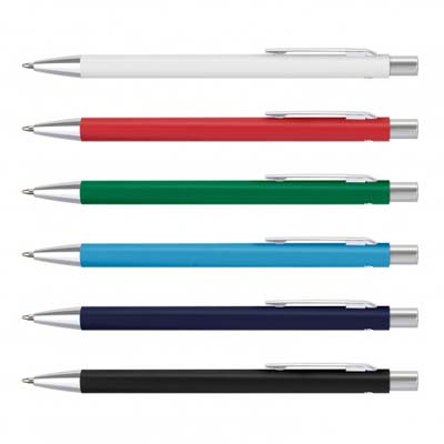 The TRENDS Entity Pen is a retractable ballpoint pen with recycled aluminium barrel.  Black ink.  6 colours.  Great branded metal pens.