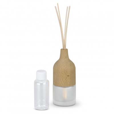 The TRENDS Natura Wooden Reed Diffuser is an elegant refillable reed diffuser.  French Pear fragrance.  Branding available - engraving or print. 