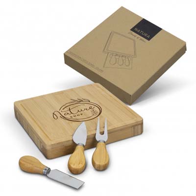 The TRENDS Natura Kensington Cheese Board square is a bamboo board with slide out cutlery drawer.  Laser Engraving available with your logo.  