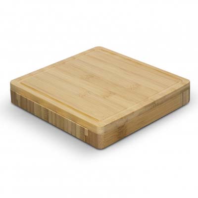 The TRENDS Natura Kensington Cheese Board square is a bamboo board with slide out cutlery drawer.  Laser Engraving available with your logo.  