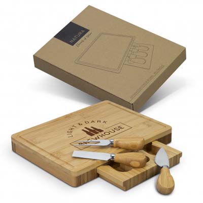 The TRENDS Natura Kensington Cheese Board is a quality rectangular bamboo cheese board. Slide out cutlery door. Engraving available.