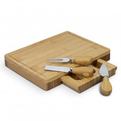 The TRENDS Natura Kensington Cheese Board is a quality rectangular bamboo cheese board. Slide out cutlery door. Engraving available.