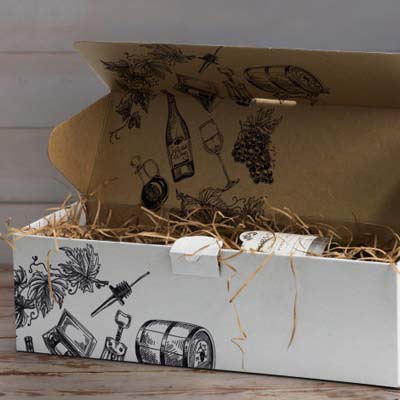 The TRENDS Die Cut Box with Locking Lid is suitable for a magnum bottle.  Premium presentation box.  Can be printed in full colour with your logo.