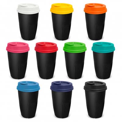 The IdealCup is the first reusable coffee cup to be designed and made in NZ.  470ml.  Black cup with choice of 10 lid colours.  Just add your logo.