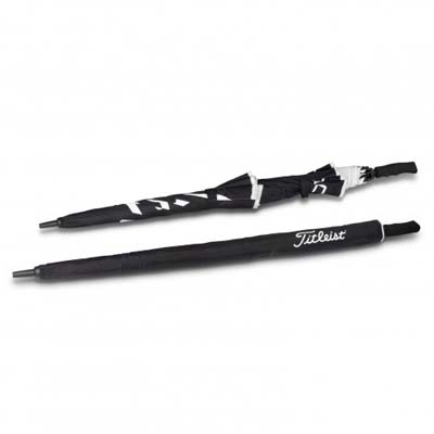 The Titleist Tour Double Canopy Umbrella is a high performance umbrella from Titleist.  8 panel.  Black.  Printed with Titleist branding with your logo added.