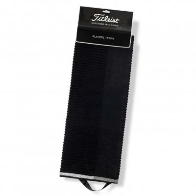 The Titleist Players Terry Towel is a premium golf towel made from cotton terry towelling.  500 x 1000mm with handy loop to attach to golf caddy.