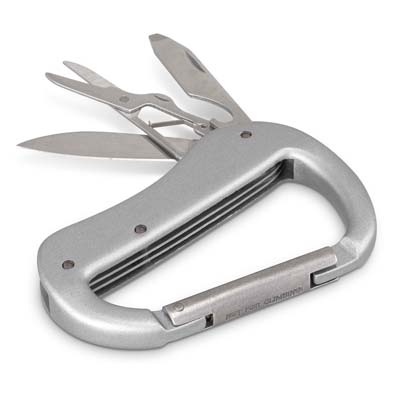 The TRENDS Carabiner Multi Tool is a handy 5 function stainless steel multi-tool.  Carabiner attaches tool to belt or bag.  Engraving available.
