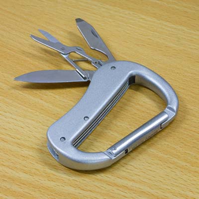 The TRENDS Carabiner Multi Tool is a handy 5 function stainless steel multi-tool.  Carabiner attaches tool to belt or bag.  Engraving available.