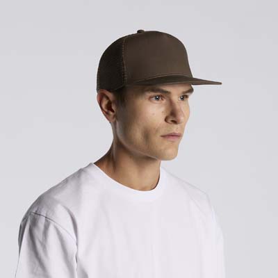 The AS Colour Stock Trucker Cap is a high profile, snapback cap. Tonal under peak lining. Mesh Back. 6 colours. Just add your logo.