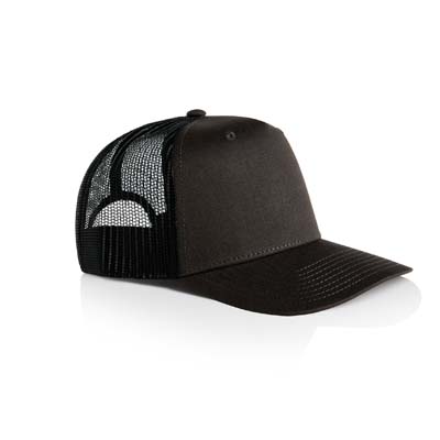 The AS Colour Stock Contrast Trucker Cap is a high profile, snapback cap. Tonal under peak lining. Mesh Back. 6 colours. Just add your logo.