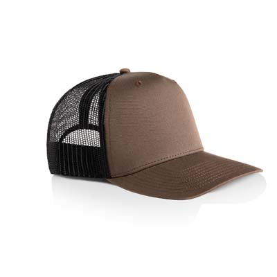 The AS Colour Stock Contrast Trucker Cap is a high profile, snapback cap.  Tonal under peak lining.  Mesh Back.  6 colours.  Just add your logo.