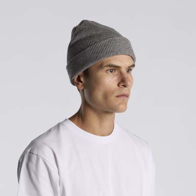 The AS Colour Knit Beanie is a mid weight ribbed beanie.  50% wool, 50% acrylic. 2 colours.  Cuffed hem.  Add your logo for your winter teamwear.