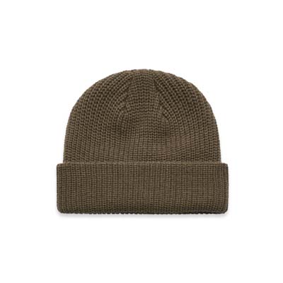 The AS Colour Cable Beanie is a fisherman style beanie.  100% acrylic.  16 colours.  Wide, rubbed knit.  Snug fit.  Just add your embroidery.