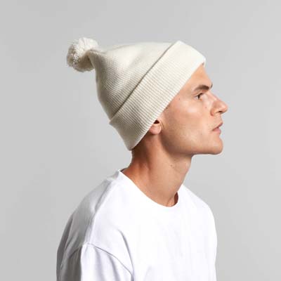 The AS Colour Pom Pom Beanie is a tight knit, mid weight 100% recycled acrylic with a pom pom.  3 colours.  Just add your embroidery.