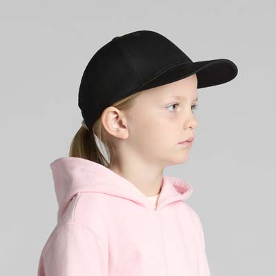The AS Colour Icon Kids Cap is a mid profile, 6 panel cap is a mid weight 100% cotton for comfort.  In Black.  Great matching kids caps.