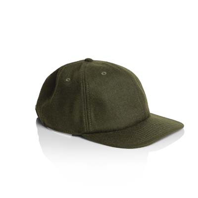 The AS Colour Class Wool Cap is a mid weight, unstructured 6 panel cap. Wool/recycled polyester. 5 colours. Flat peaked cap perfect for your brand.