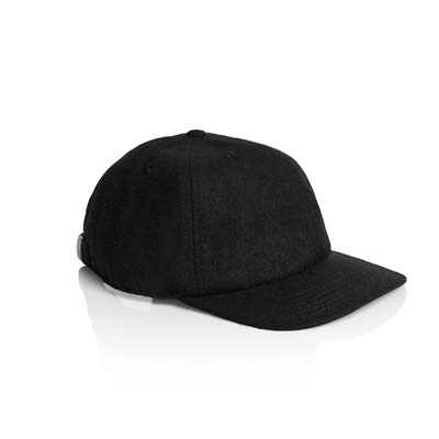 The AS Colour Class Wool Cap is a mid weight, unstructured 6 panel cap. Wool/recycled polyester. 5 colours. Flat peaked cap perfect for your brand.