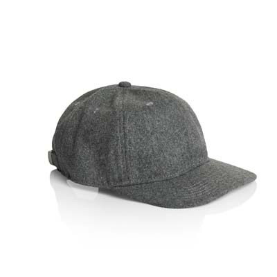 The AS Colour Class Wool Cap is a mid weight, unstructured 6 panel cap. Wool/recycled polyester. 5 colours. Flat peaked cap perfect for your brand.