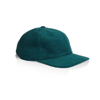 The AS Colour Class Cord Cap is a mid weight, unstructured 6 panel cap.  100% cotton.  Flat peak, tonal under peak.  9 colours