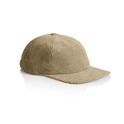 The AS Colour Class Cord Cap is a mid weight, unstructured 6 panel cap.  100% cotton.  Flat peak, tonal under peak.  9 colours
