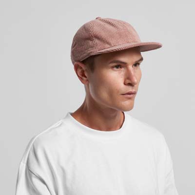 The AS Colour Class Cord Cap is a mid weight, unstructured 6 panel cap.  100% cotton.  Flat peak, tonal under peak.  9 colours