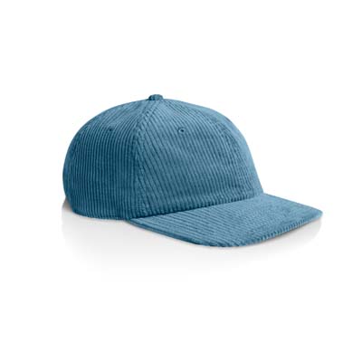 The AS Colour Class Cord Cap is a mid weight, unstructured 6 panel cap.  100% cotton.  Flat peak, tonal under peak.  9 colours