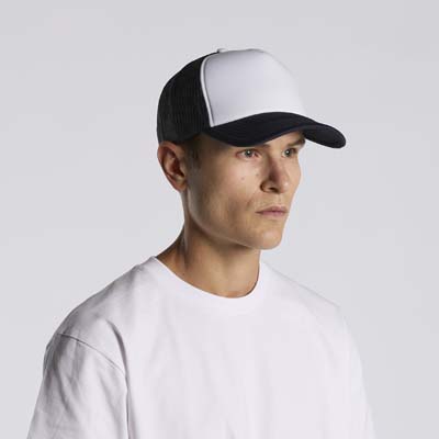 The AS Colour Frame Foam Two Tone Trucker is a high profile snapback cap.  High profile.  Curved Peak.  3 colour variations. 